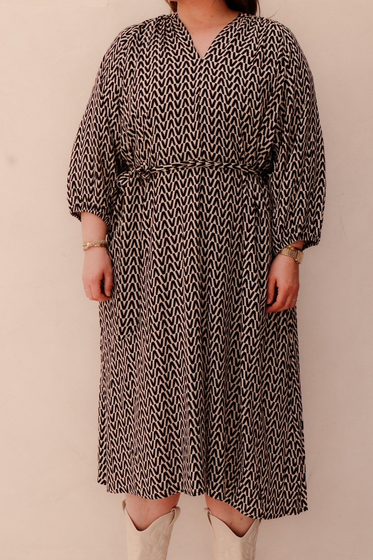 Goldie Dress Sand/Black - Bij Keesje - exxcellent - Jurk