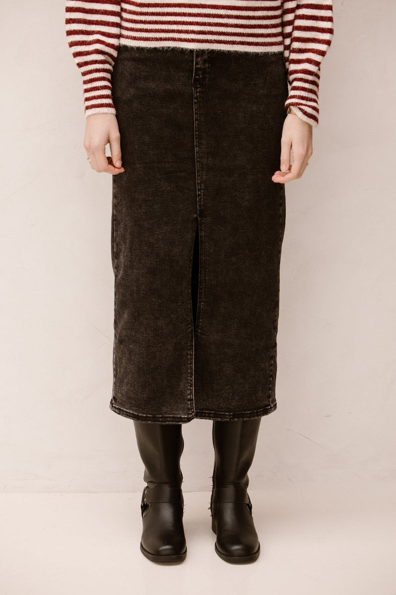 Grey denim skirt split - Bij Keesje - Bij Keesje