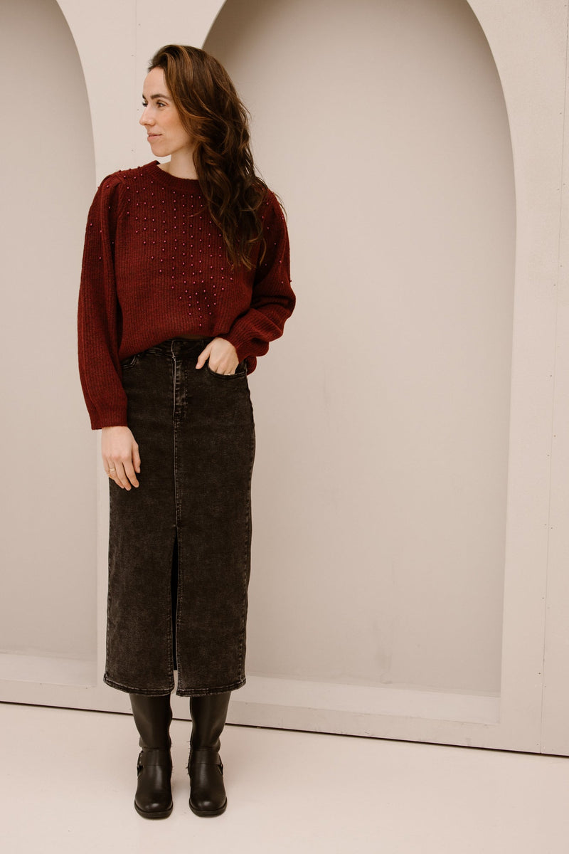 Grey denim skirt split - Bij Keesje - Bij Keesje