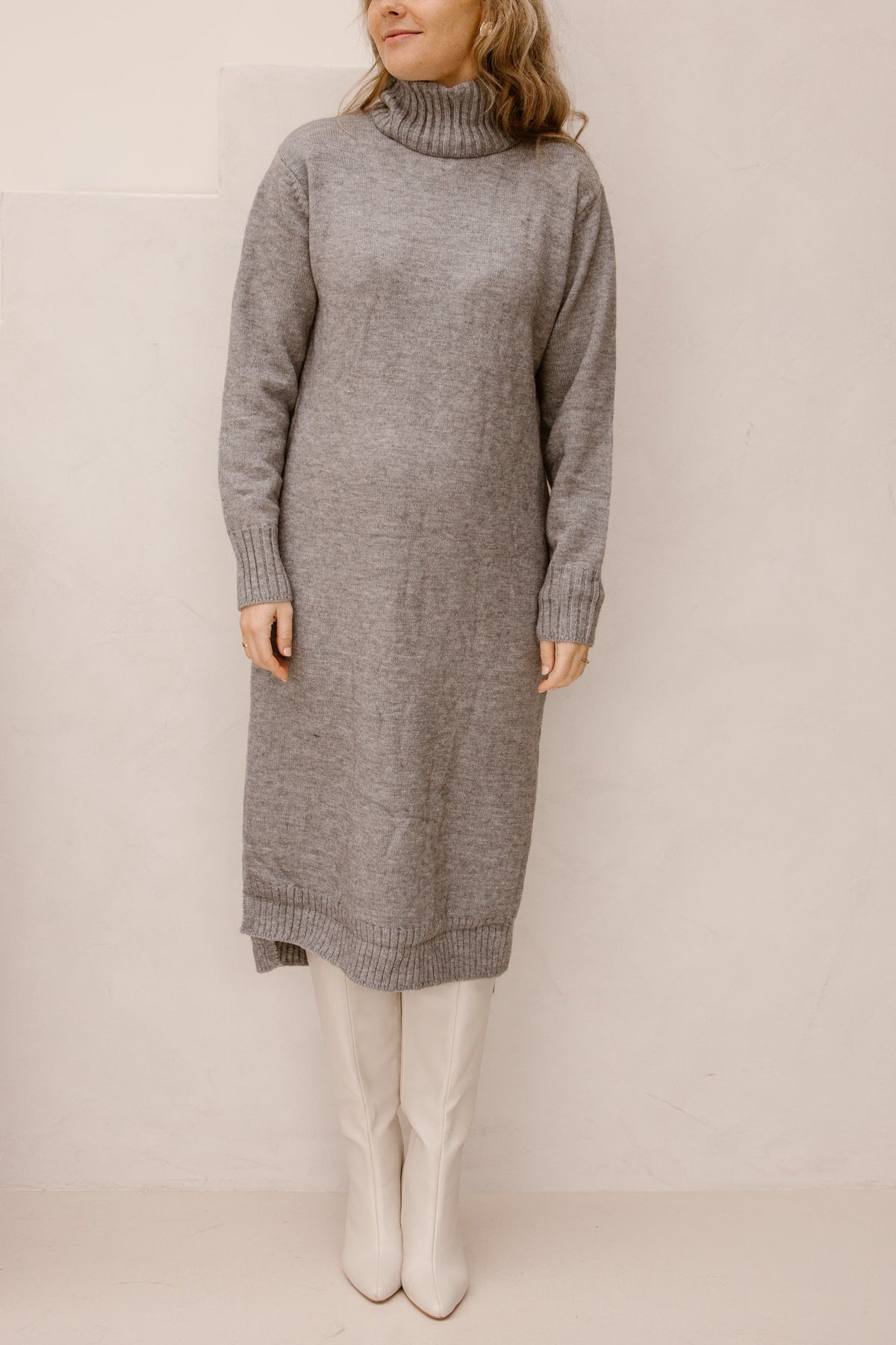Grey long col dress - Bij Keesje - Bij Keesje