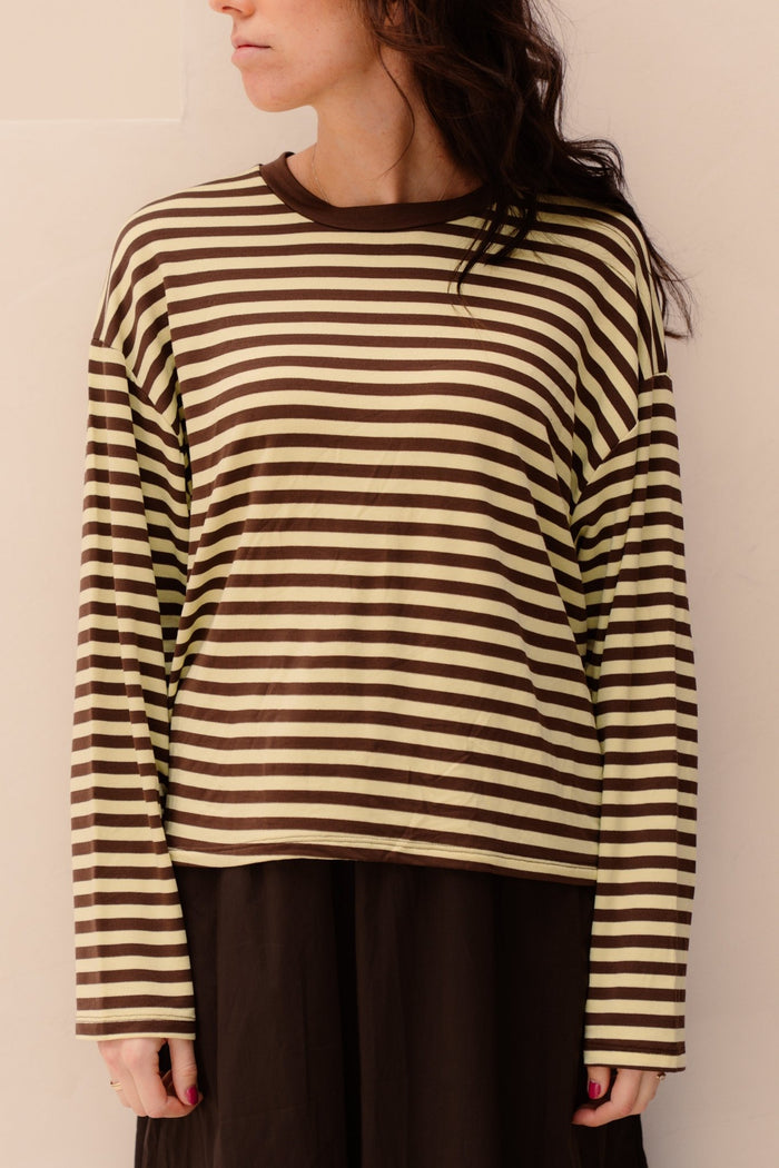 Havy Stripe Tee Brown/Yellow - Bij Keesje - Bij Keesje - Top