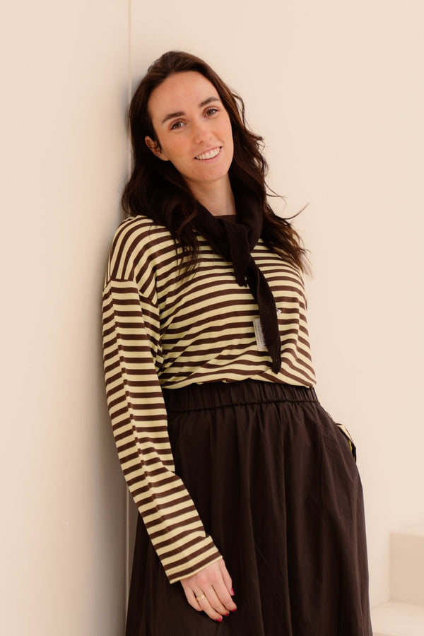 Havy Stripe Tee Brown/Yellow - Bij Keesje - Bij Keesje - Top