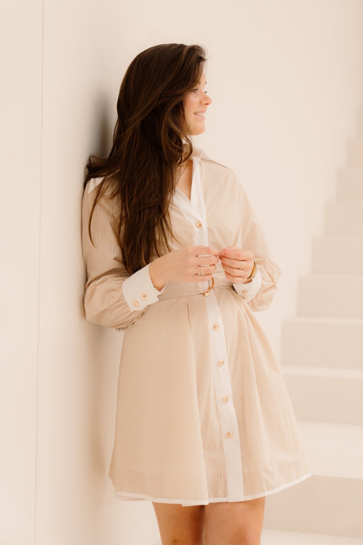 Hedy striped dress beige - Bij Keesje - Bij Keesje - Jurk