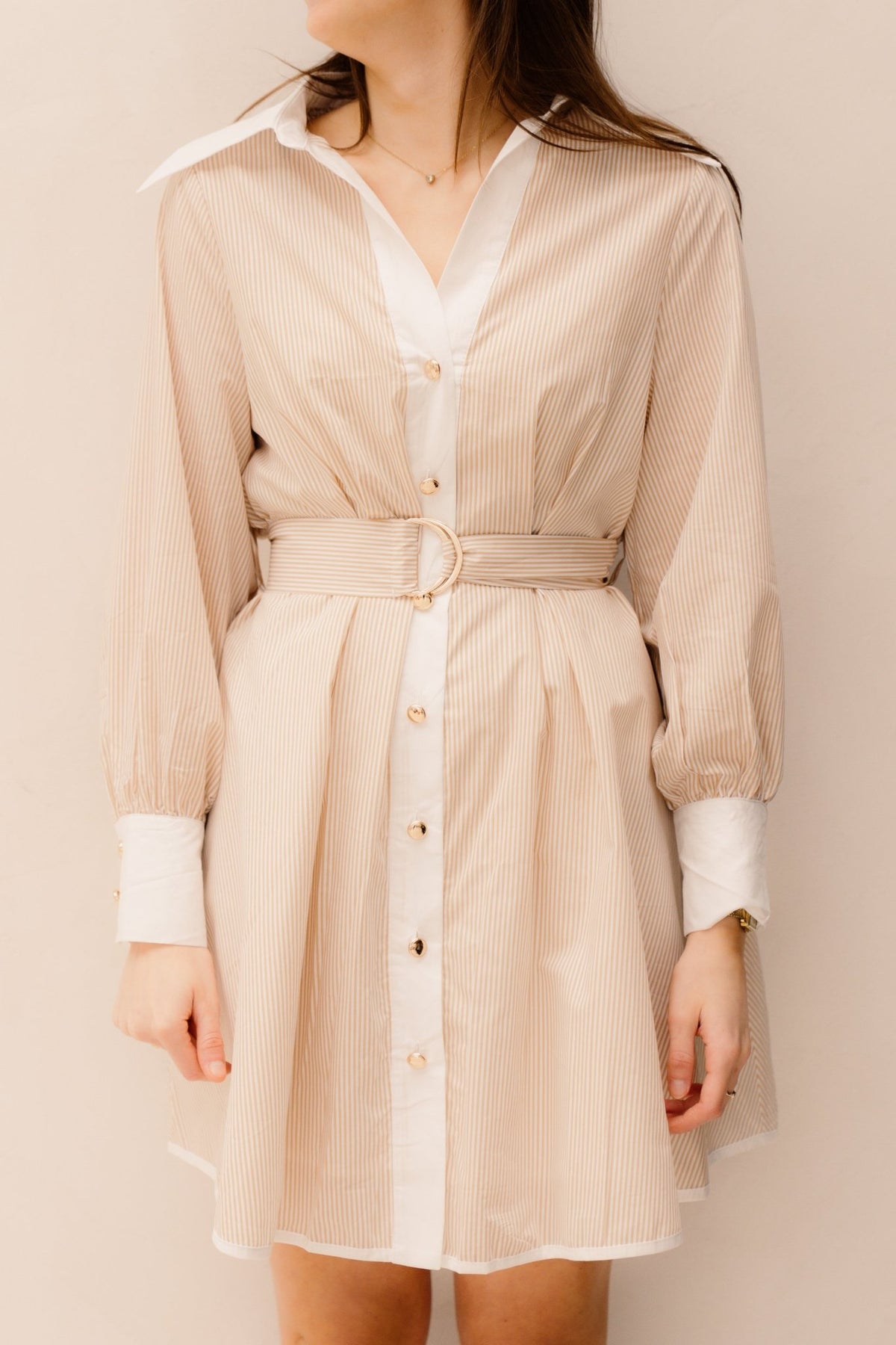 Hedy striped dress beige - Bij Keesje - Bij Keesje - Jurk