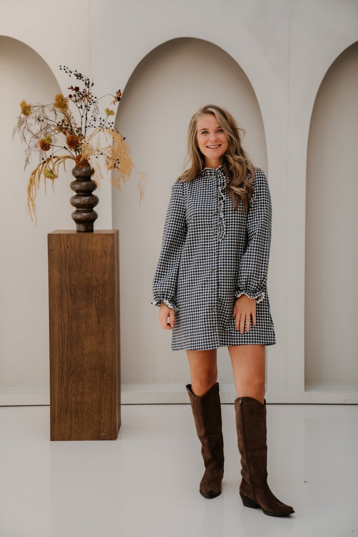 Heleen Ruit Dress Blauw/Wit - Bij Keesje - Bij Keesje - Jurk