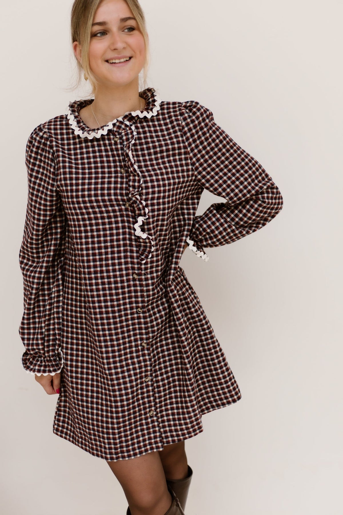 Heleen Ruit Dress Bordeaux/Blauw - Bij Keesje - Bij Keesje - Jurk