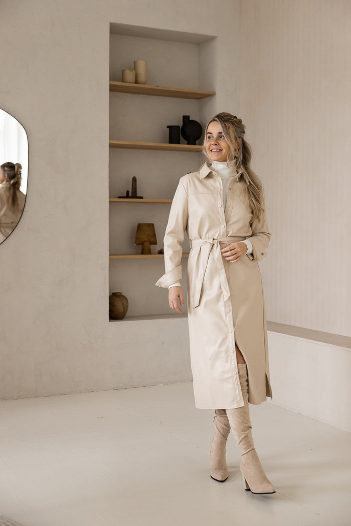 Helena leather dress beige - Bij Keesje