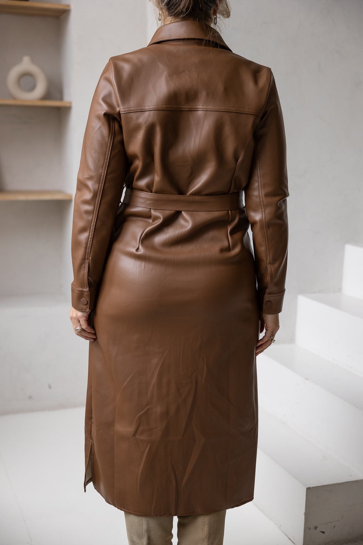 Helena leather dress camel - Bij Keesje