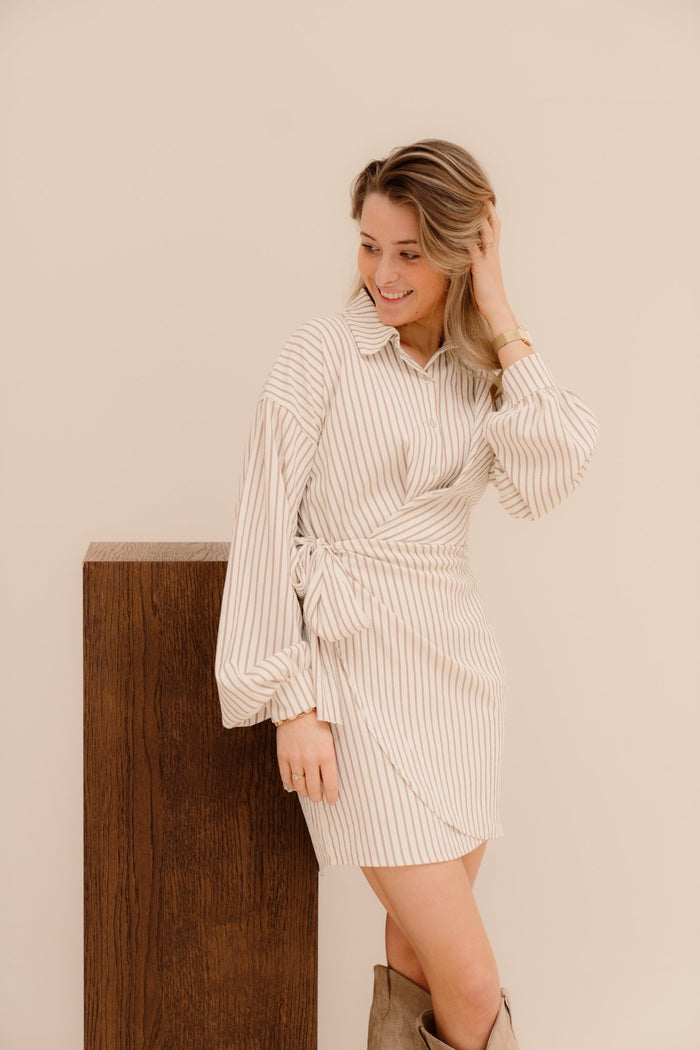 Hennie dress stripe beige - Bij Keesje - Bij Keesje - Jurk