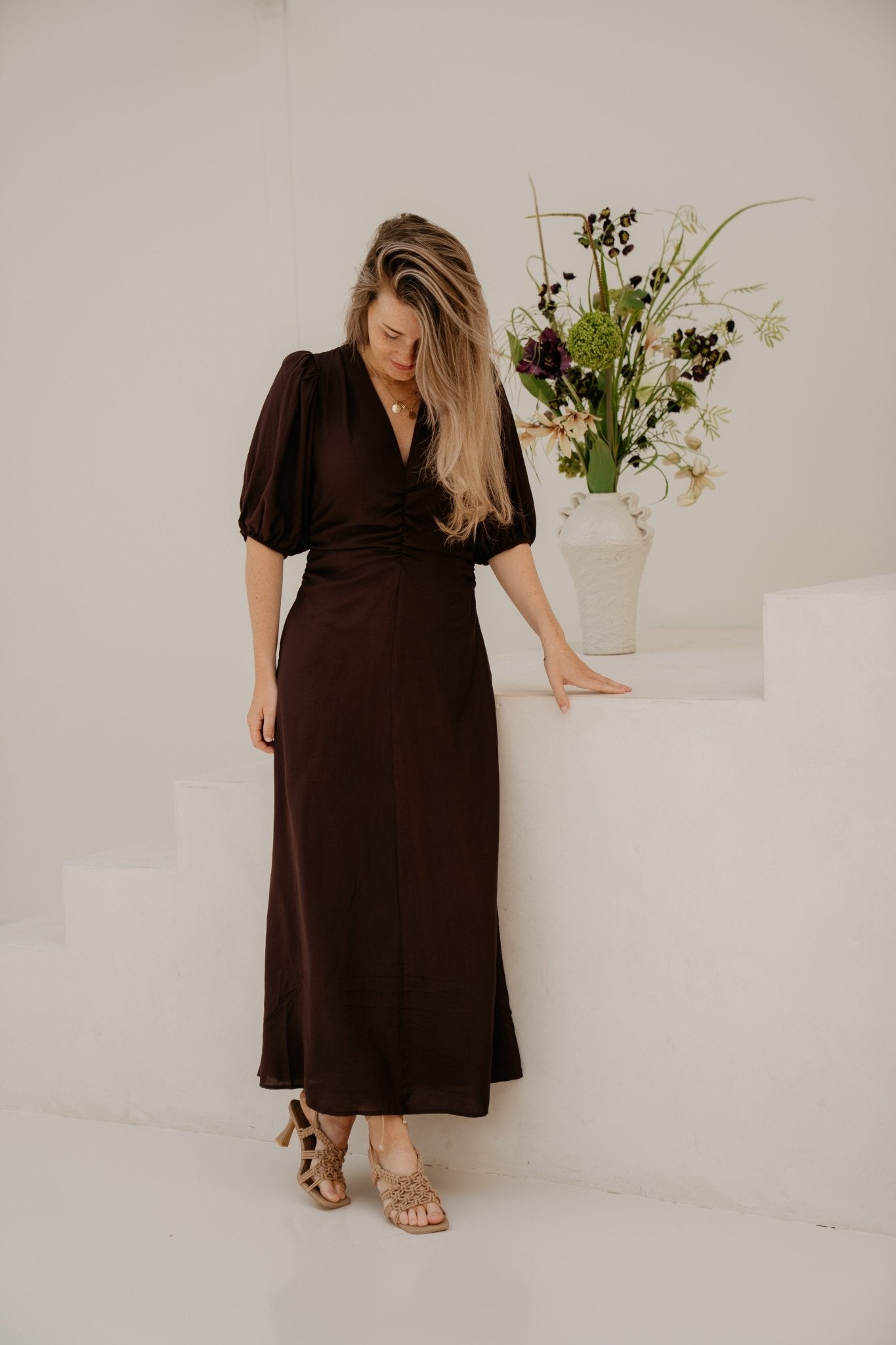 HeraCC SS Puff Dress Dark Brown - Bij Keesje - Co'couture - Jurk