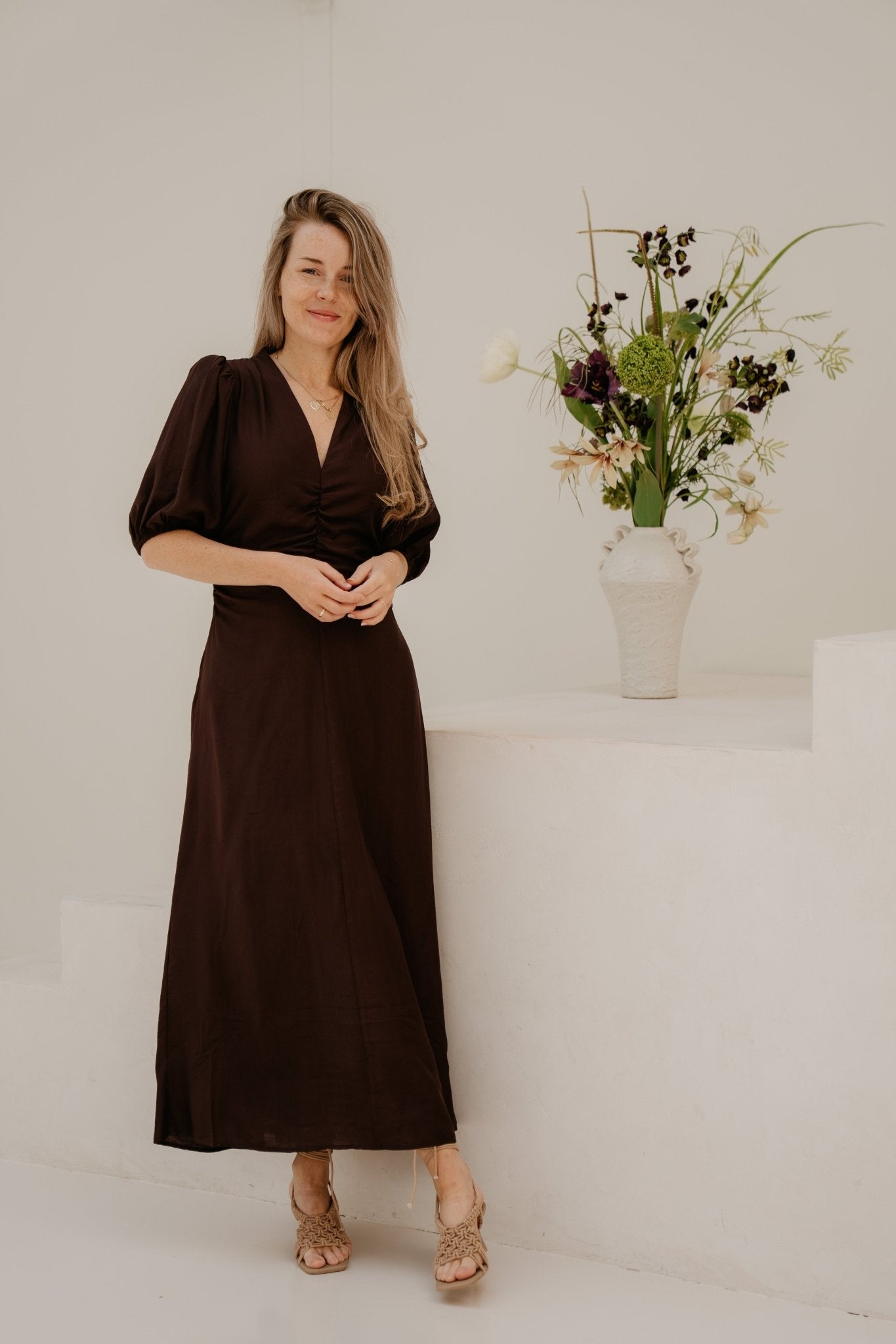 HeraCC SS Puff Dress Dark Brown - Bij Keesje - Co'couture - Jurk