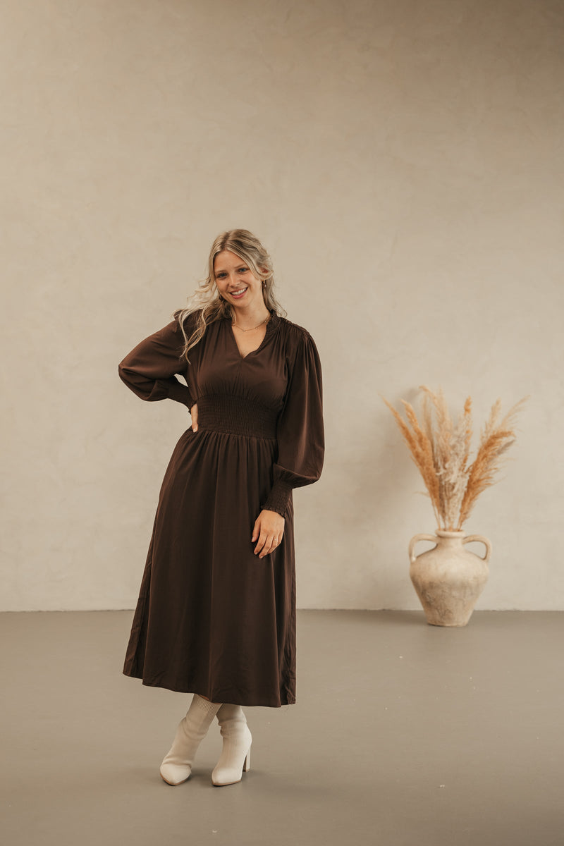 Hilde taille dress brown - Bij Keesje