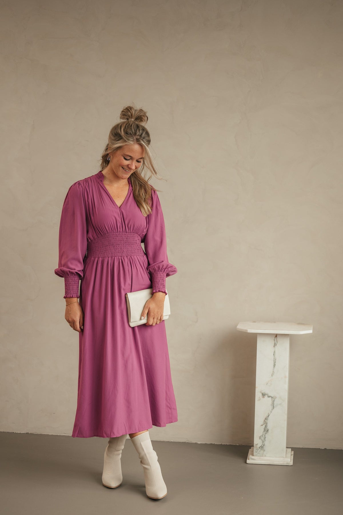 Hilde taille dress magenta - Bij Keesje