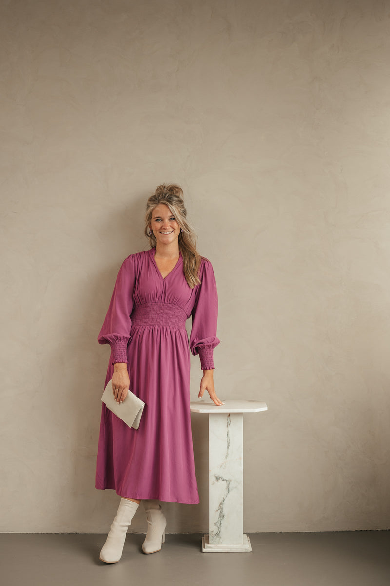 Hilde taille dress magenta - Bij Keesje