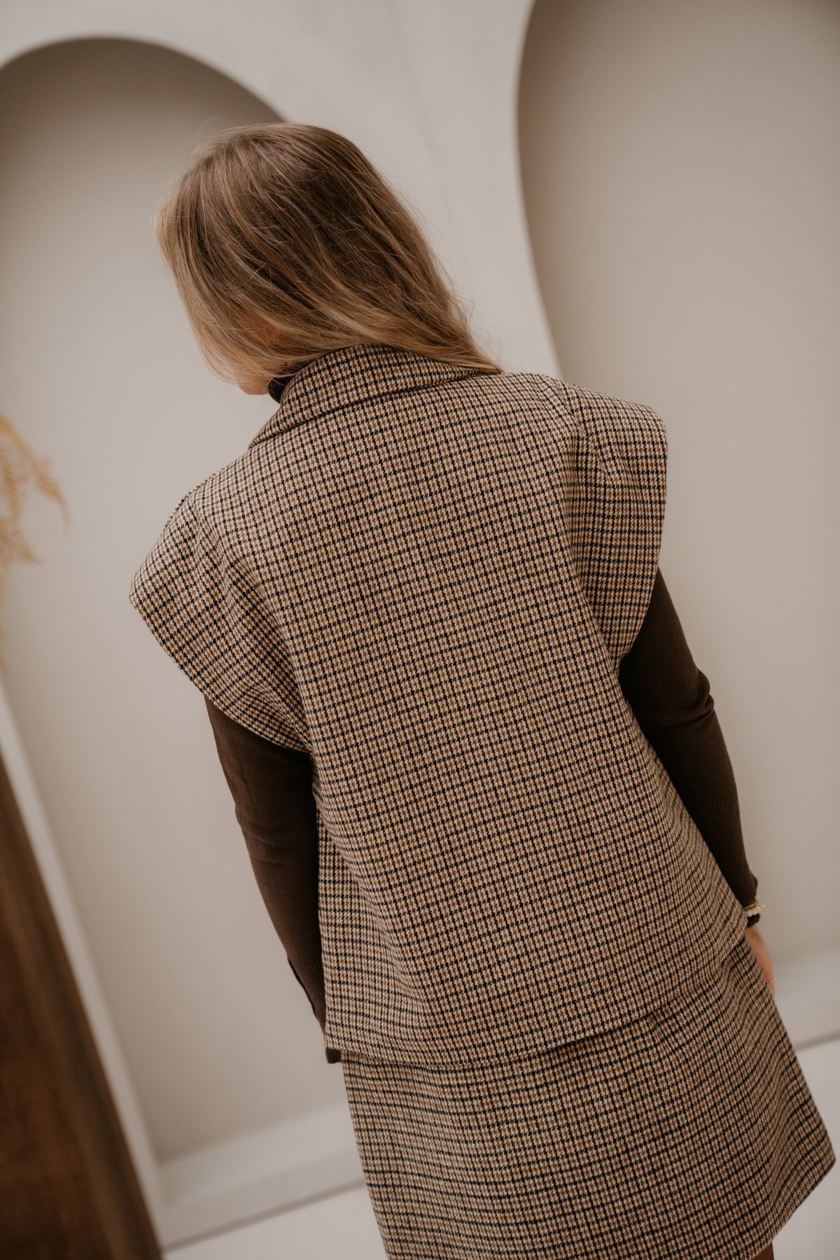 Ila ruit gilet camel/black - Bij Keesje - Bij Keesje - Gilet