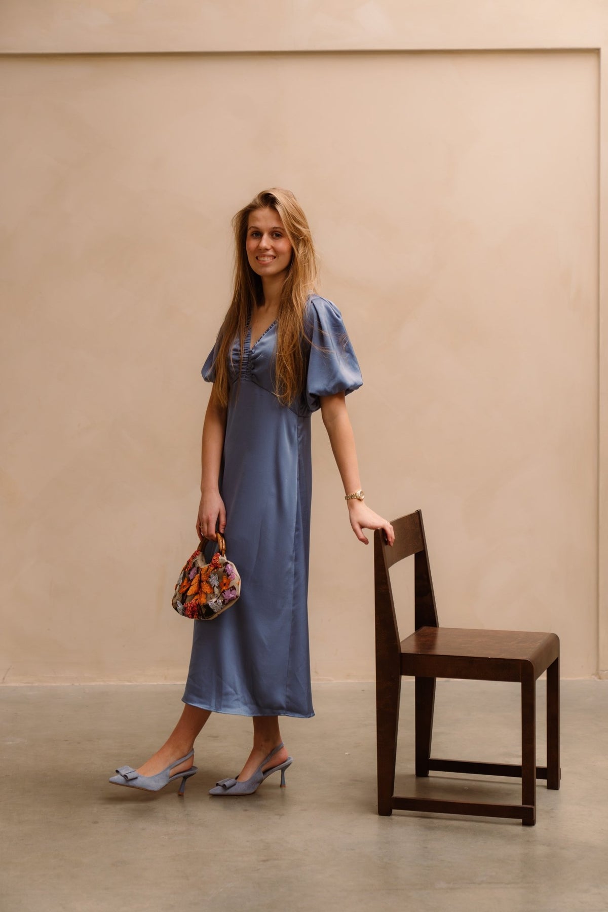 Illana heavy sateen dress smoke blue - Bij Keesje - Neo Noir - Jurk