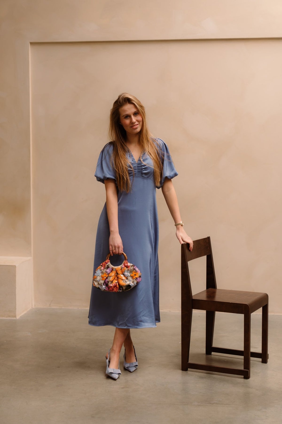 Illana heavy sateen dress smoke blue - Bij Keesje - Neo Noir - Jurk