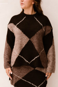 Inga Check Fluff Knit Blouse Dark Brown - Bij Keesje - Neo Noir - Trui