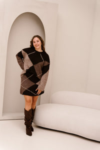 Inga Check Fluff Knit Blouse Dark Brown - Bij Keesje - Neo Noir - Trui