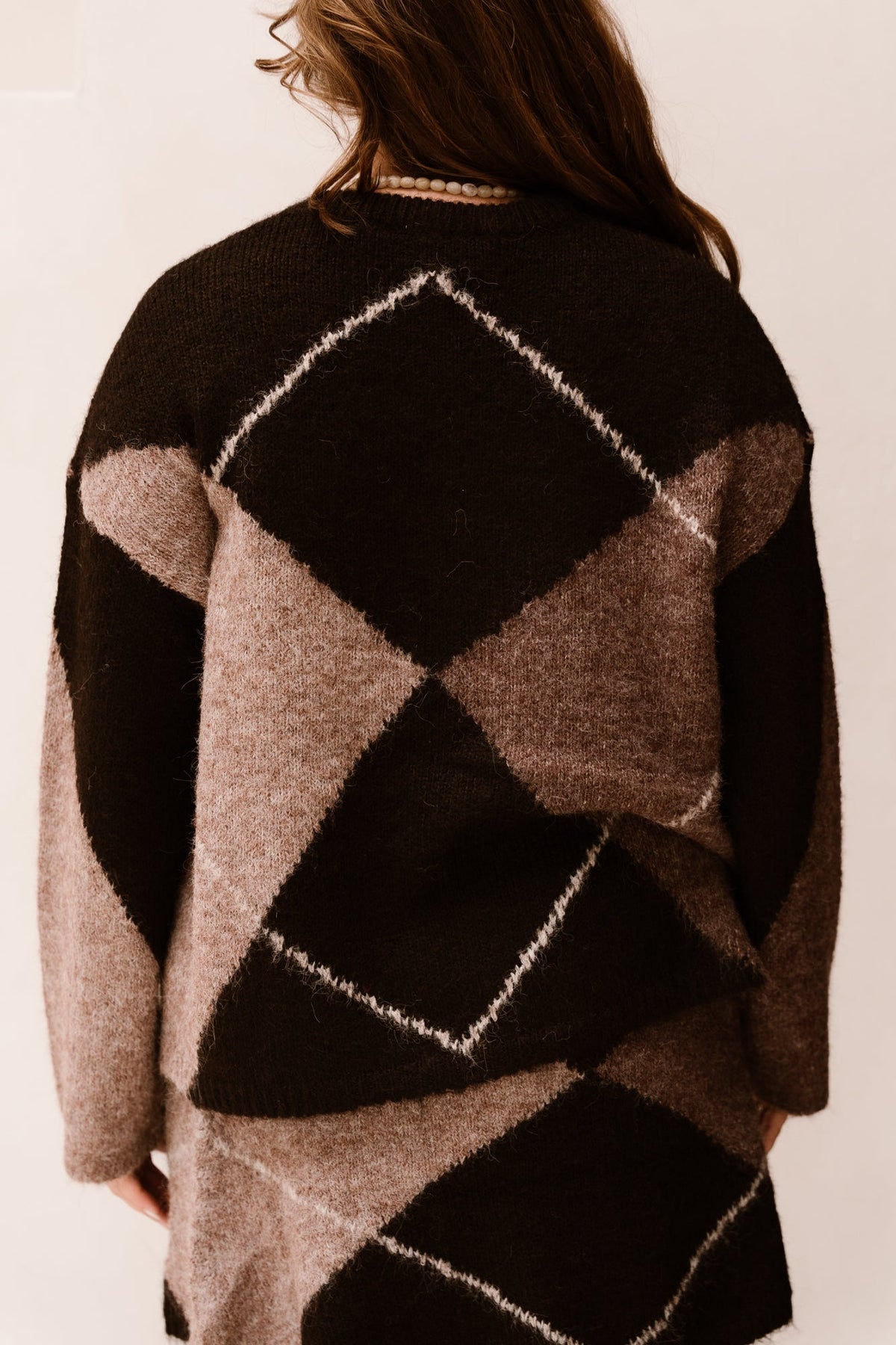 Inga Check Fluff Knit Blouse Dark Brown - Bij Keesje - Neo Noir - Trui
