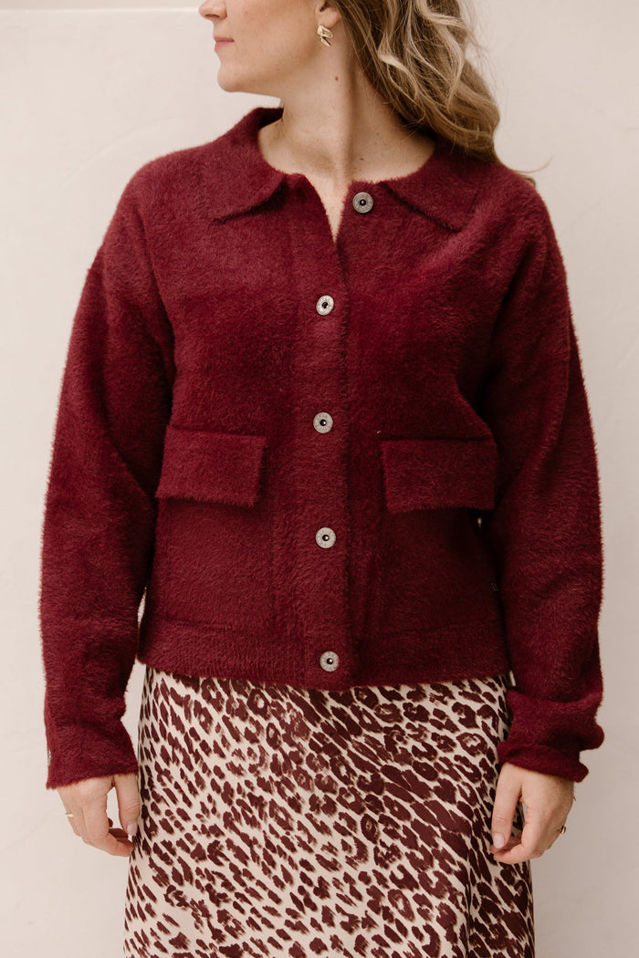 Jacket fluffy with pockets burgundy - Bij Keesje - Bij Keesje