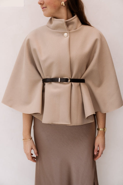 Jacket met belt taupe - Bij Keesje - Bij Keesje