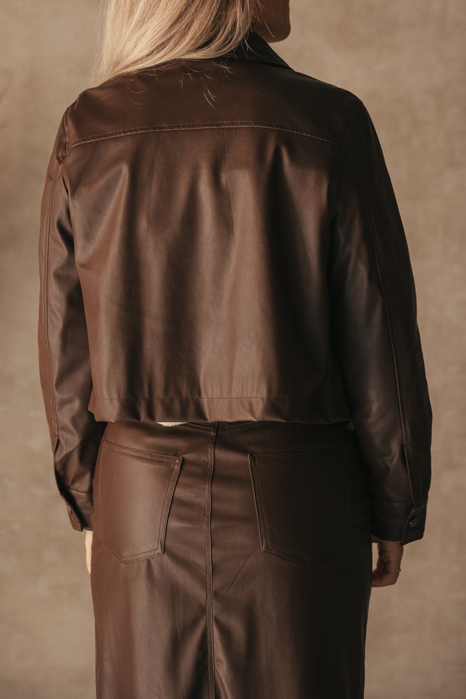 Jacket short vegan leather brown - Bij Keesje