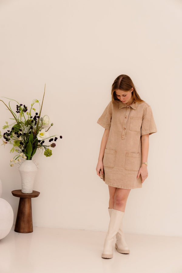 Jacy Denim Dress Taupe - Bij Keesje - Bij Keesje - Jurk