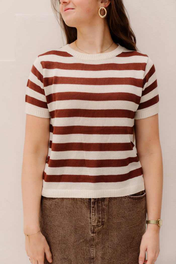 Jalou top bruin wit - Bij Keesje - Bij Keesje - Top