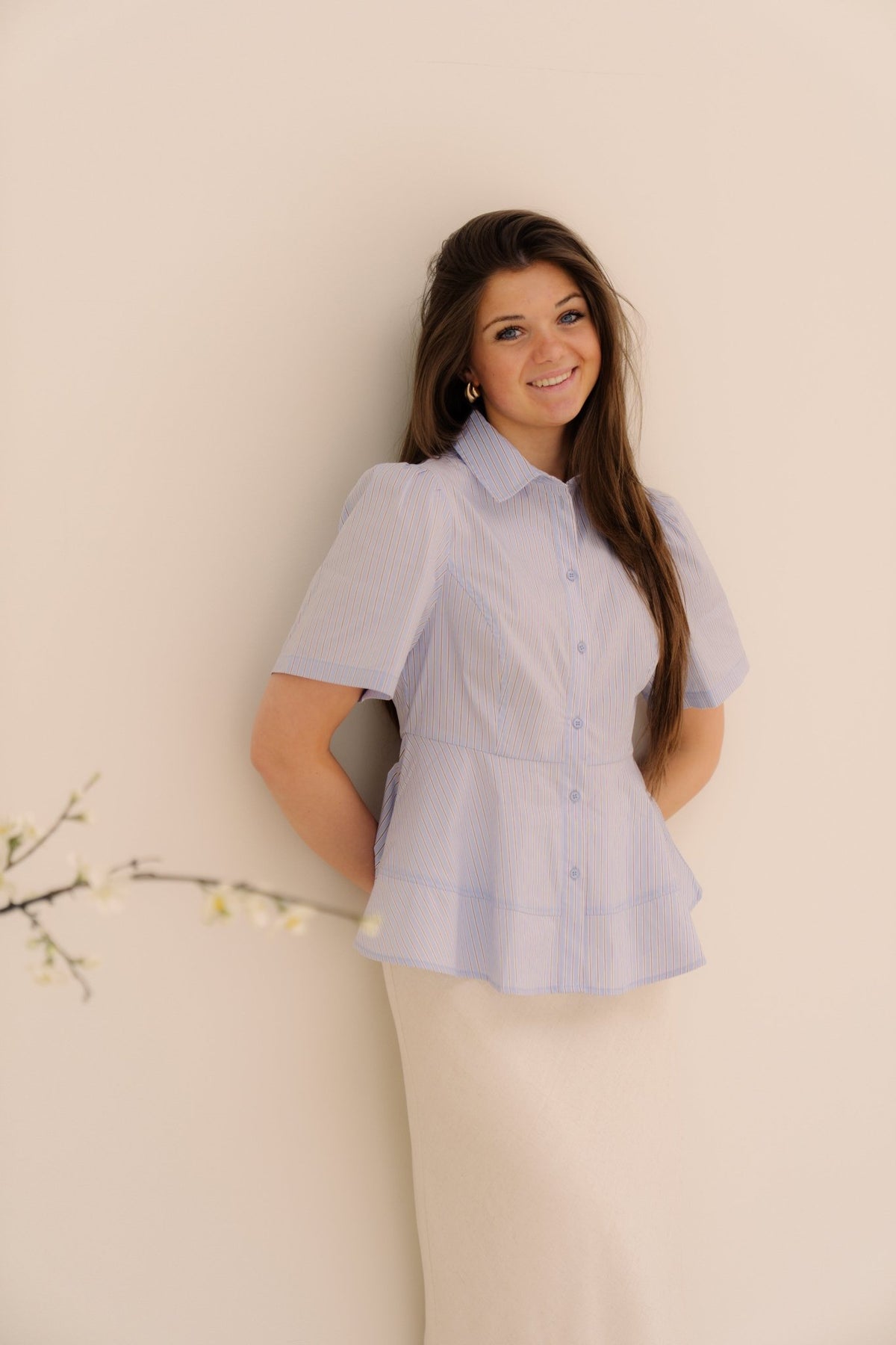 Janelle stripe shirt blue - brown - Bij Keesje - Neo Noir - Blouse