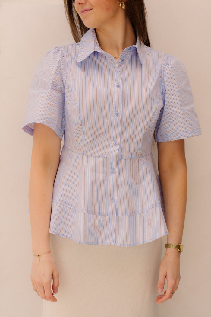 Janelle stripe shirt blue - brown - Bij Keesje - Neo Noir - Blouse