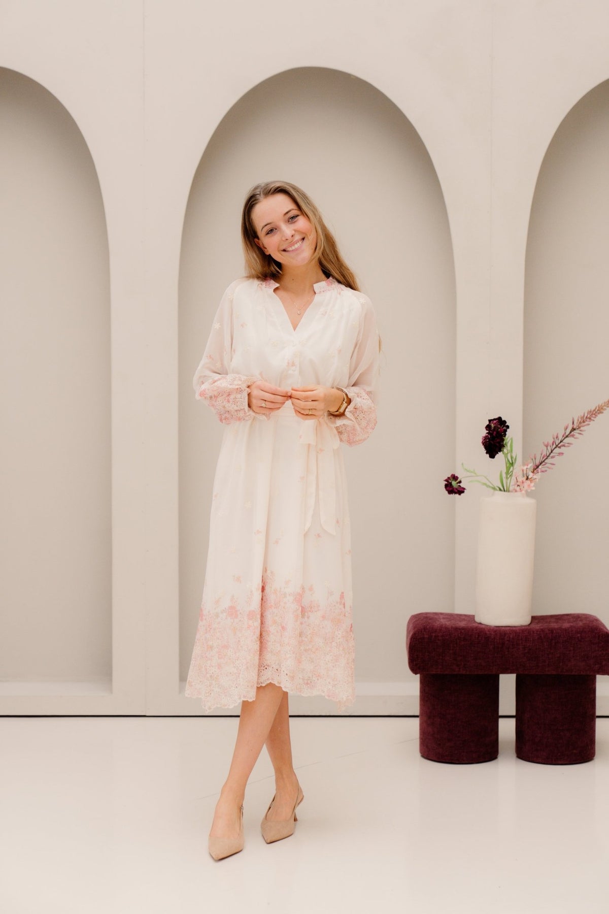 Janet Dress Beige Flower - Bij Keesje - Bij - Keesje - Jurk