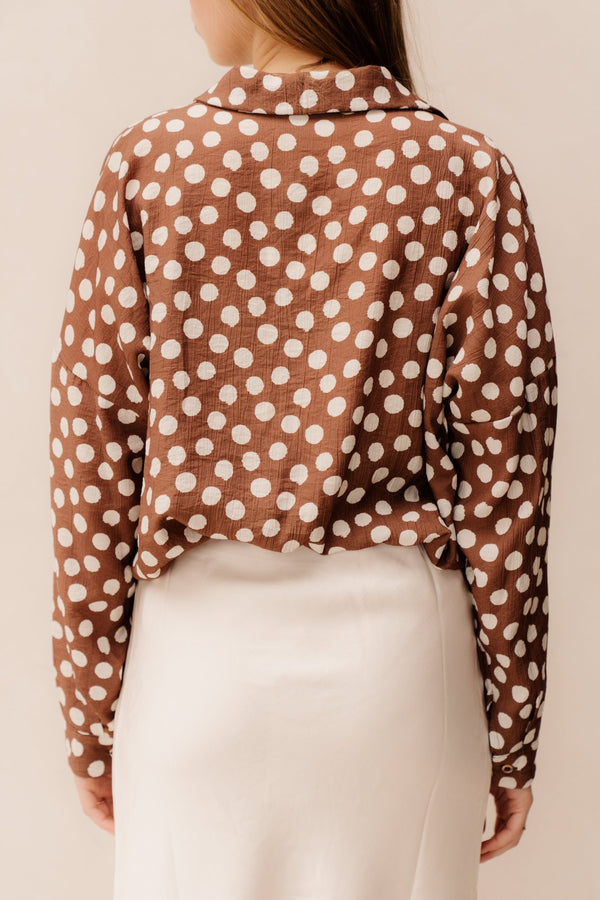 Janita Polkadot Top Brown - Bij Keesje - Bij Keesje - top