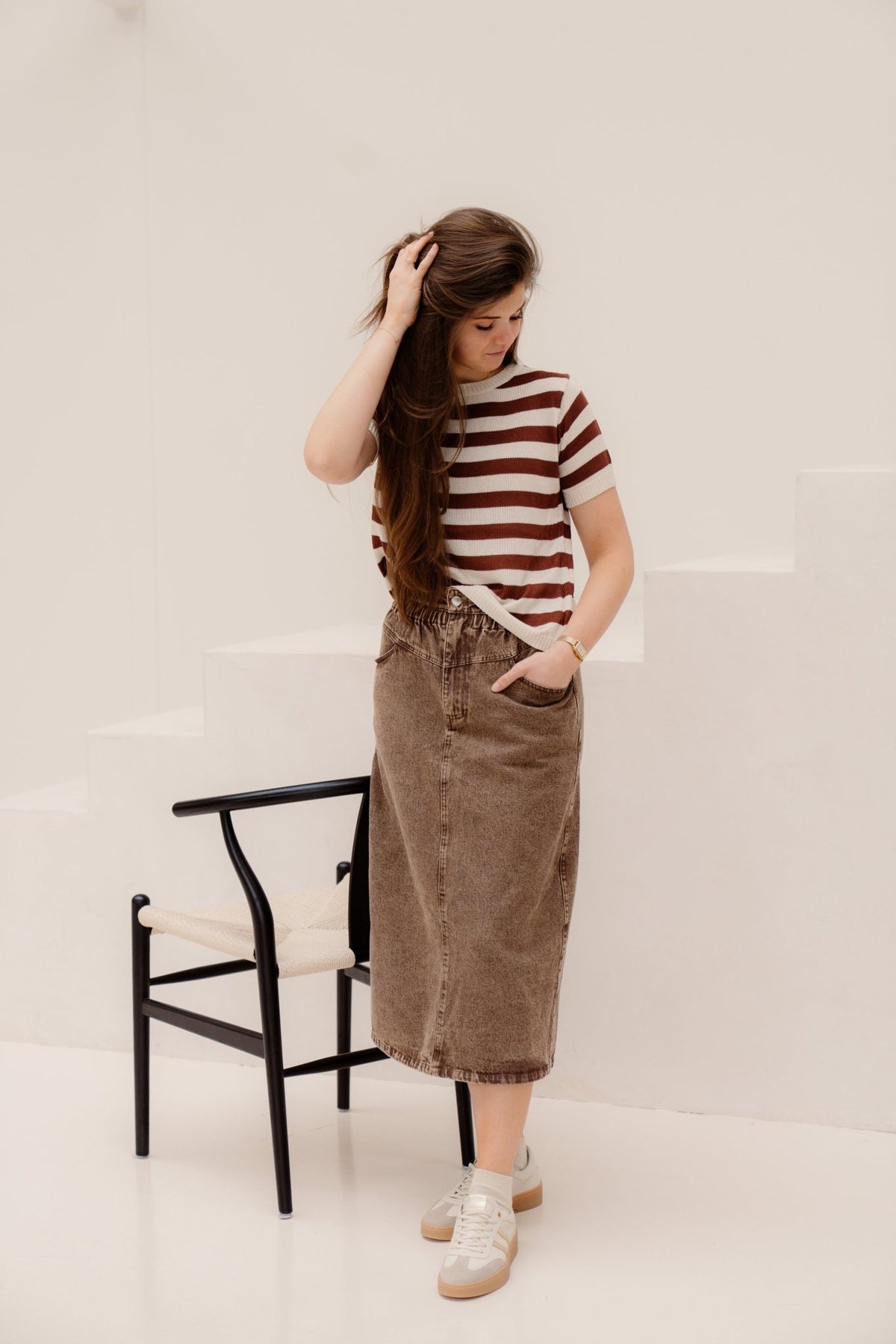 Janna denim rok bruin - Bij Keesje - Bij Keesje - Rokken