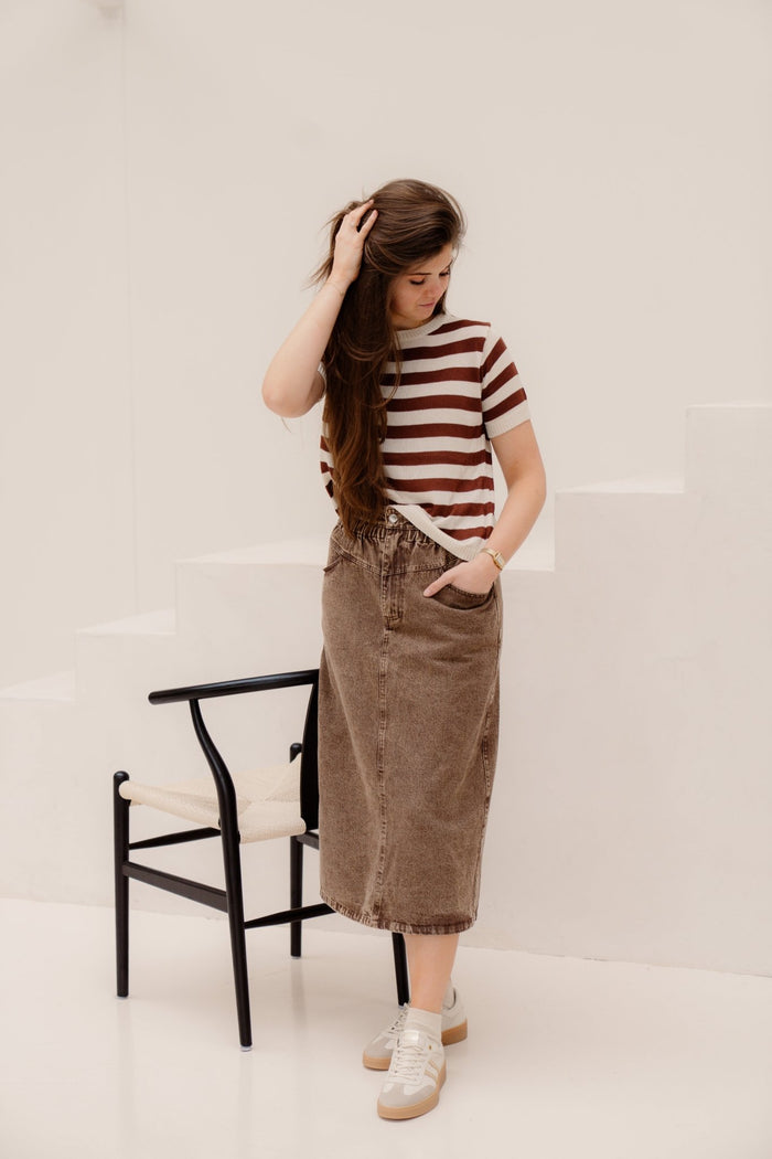 Janna denim rok bruin - Bij Keesje - Bij Keesje - Rokken