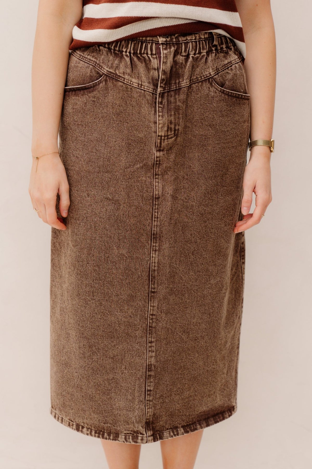 Janna denim rok bruin - Bij Keesje - Bij Keesje - Rokken