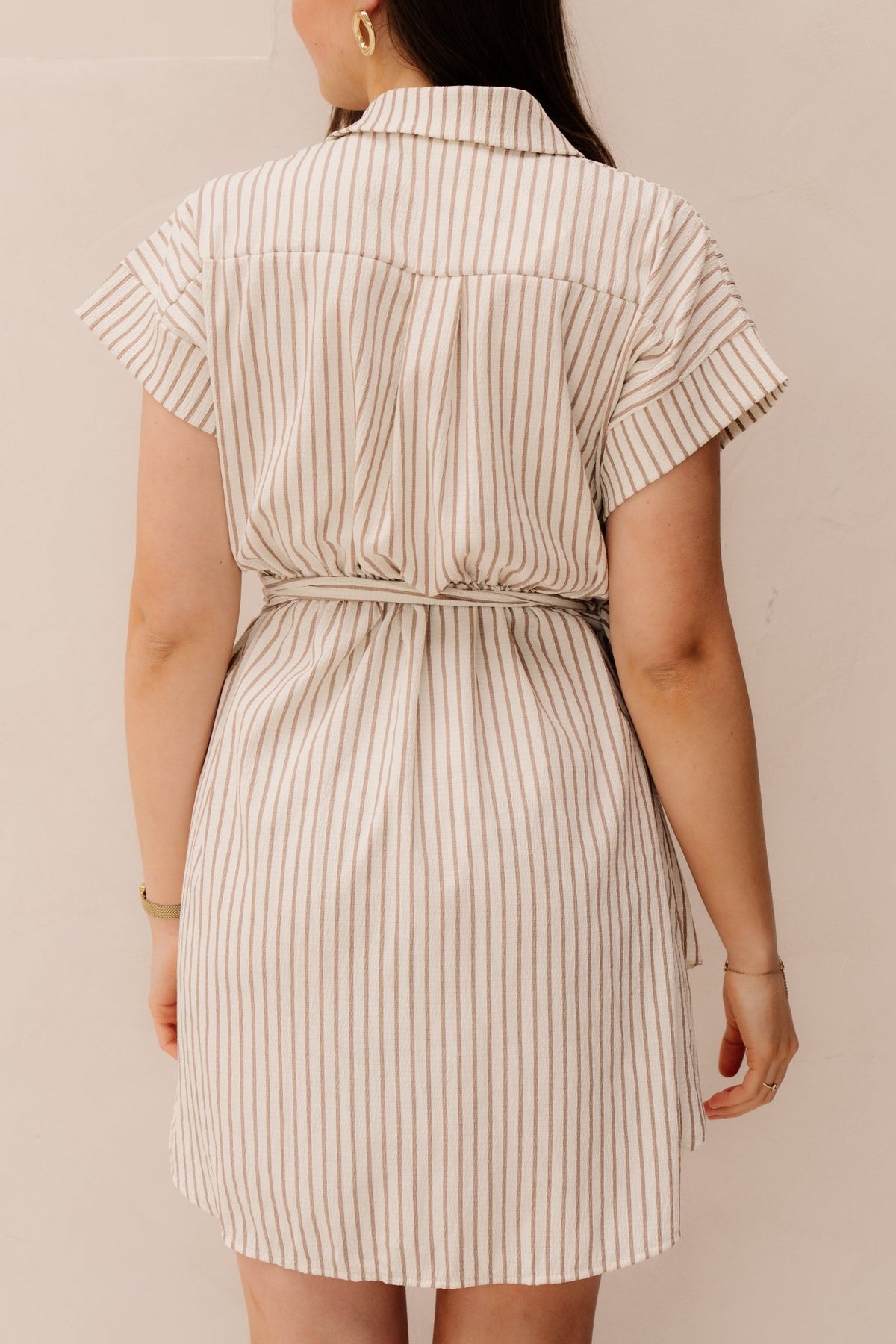 Jasmin Dress Stripe Taupe - Bij Keesje - Bij Keesje - Jurk