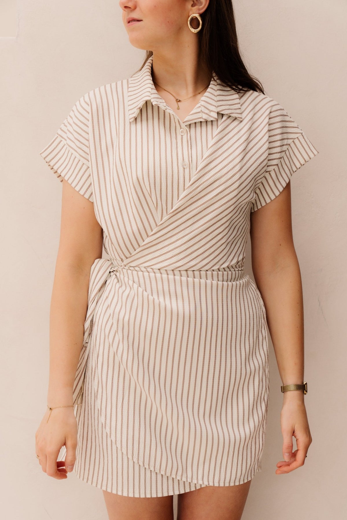 Jasmin Dress Stripe Taupe - Bij Keesje - Bij Keesje - Jurk