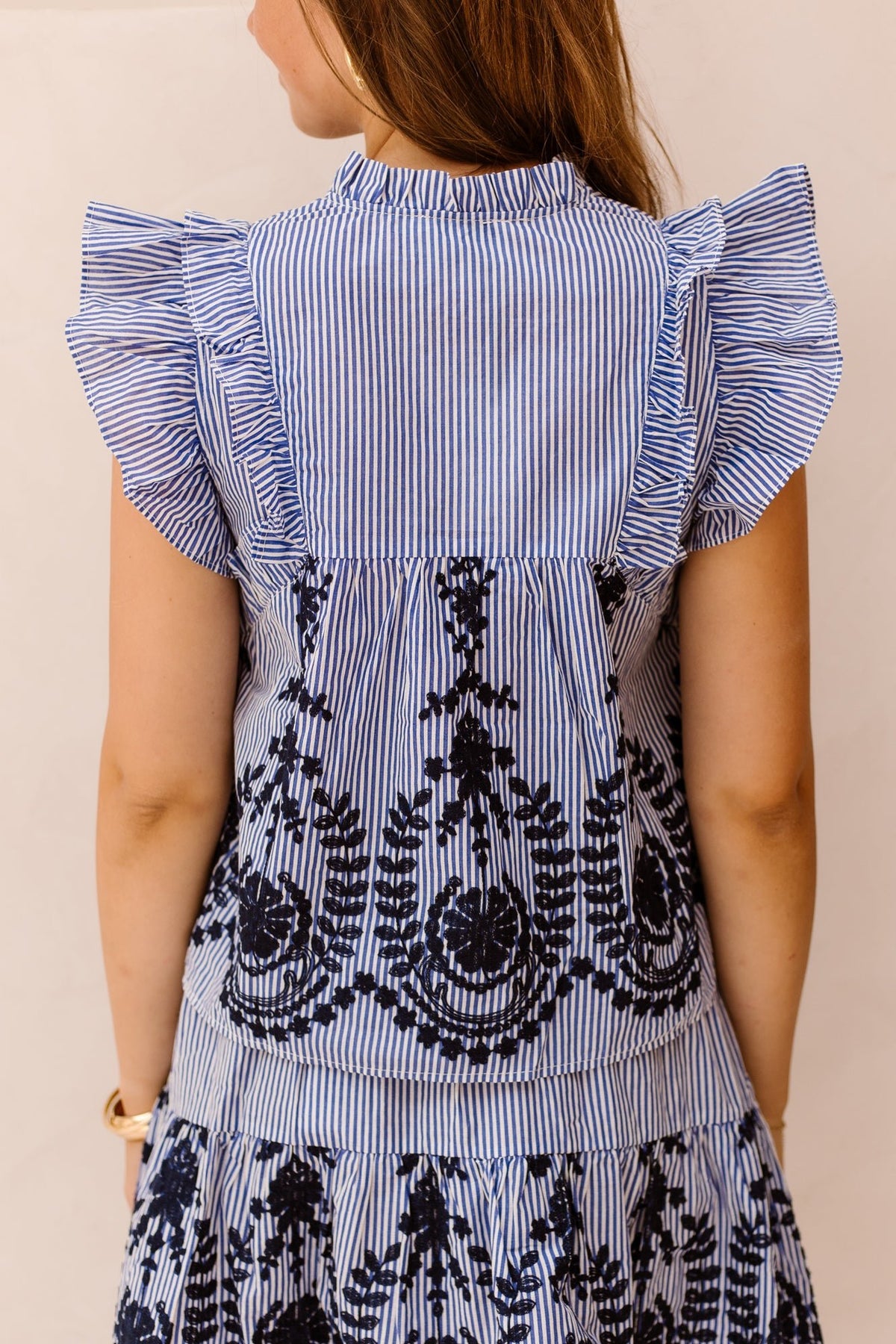 Jayla Stripe Embroidery Top Blue - Bij Keesje - Neo Noir - Top
