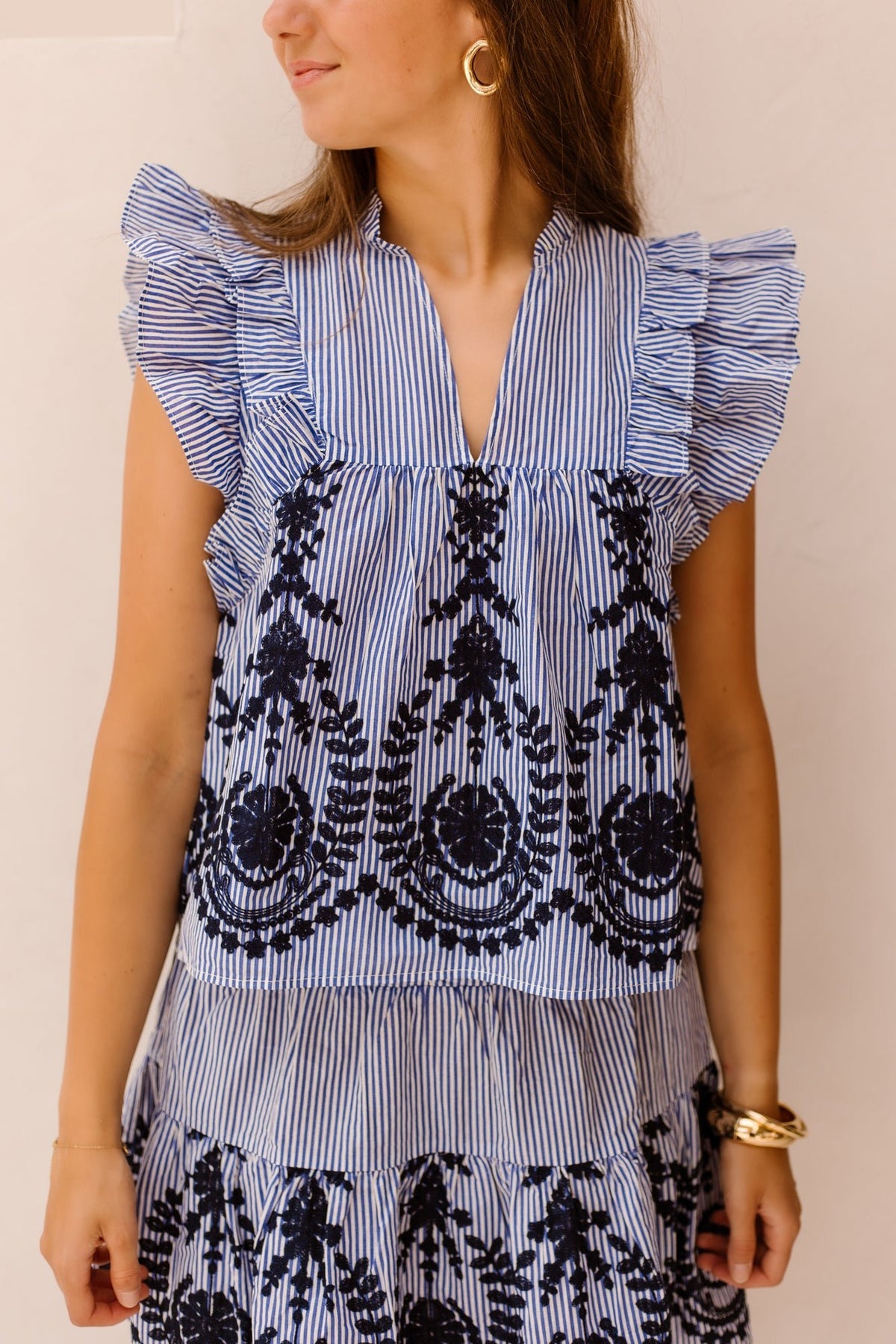 Jayla Stripe Embroidery Top Blue - Bij Keesje - Neo Noir - Top