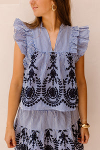 Jayla Stripe Embroidery Top Blue - Bij Keesje - Neo Noir - Top