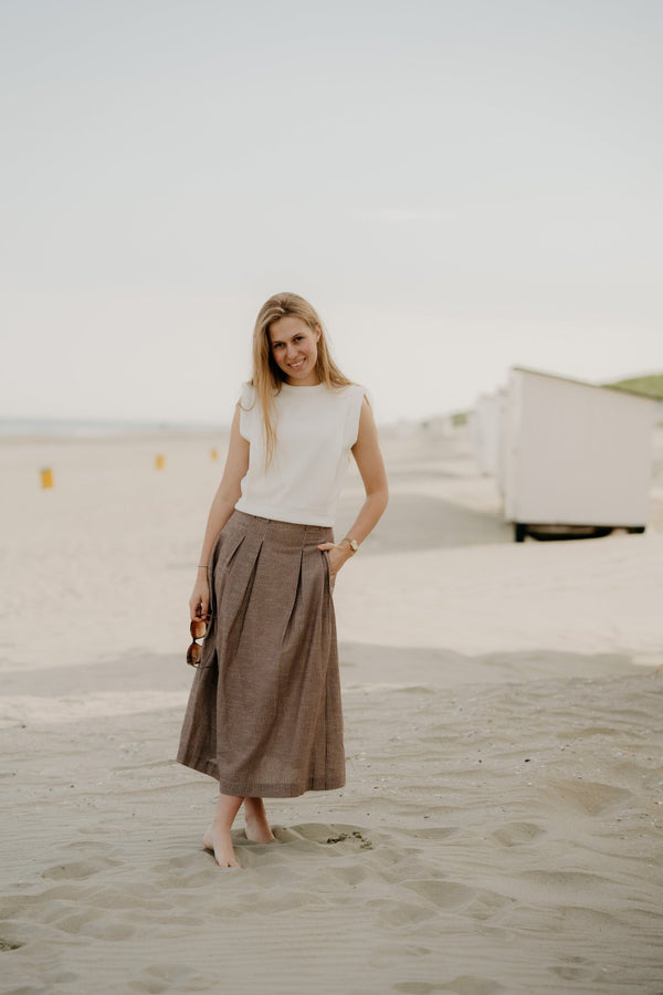 JihoCC Anya Pleat Skirt Brown - Bij Keesje - Co'couture - Rokken