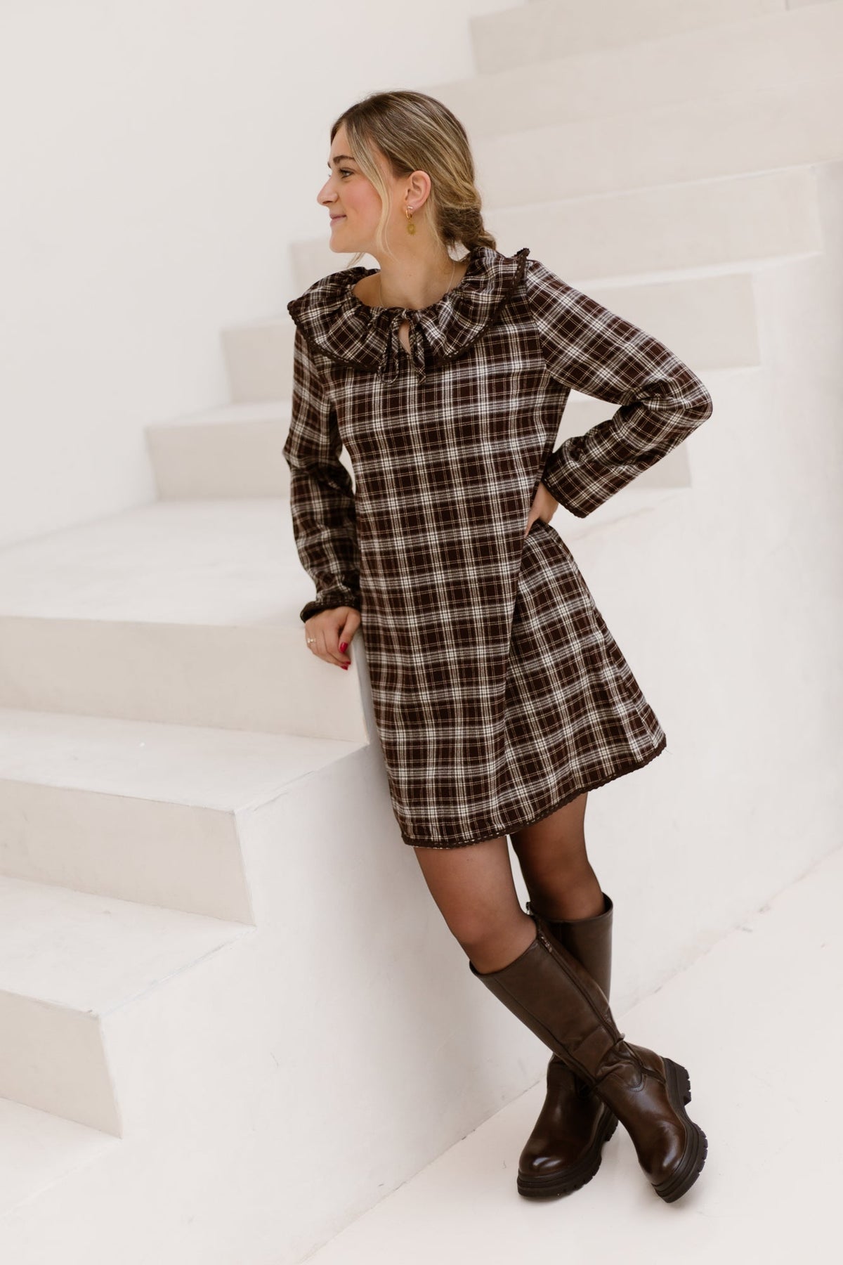 Jilda Ruffle Check Dress Maron - Bij Keesje - Bij Keesje - Jurk