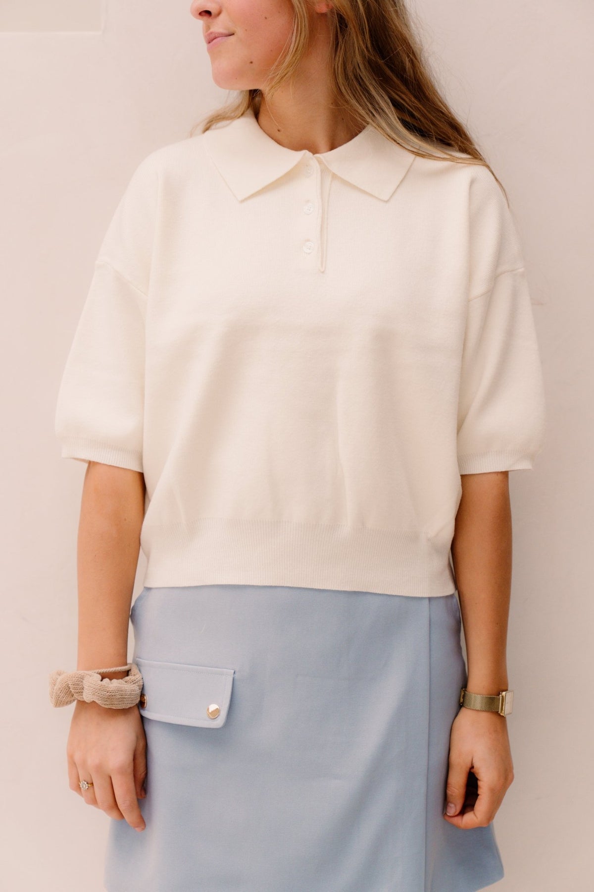 Jippe polo top ecru - Bij Keesje - Bij Keesje - Top