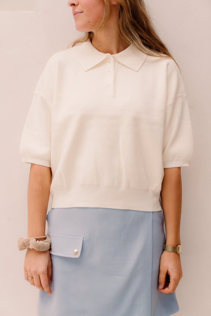 Jippe polo top ecru - Bij Keesje - Bij Keesje - Top