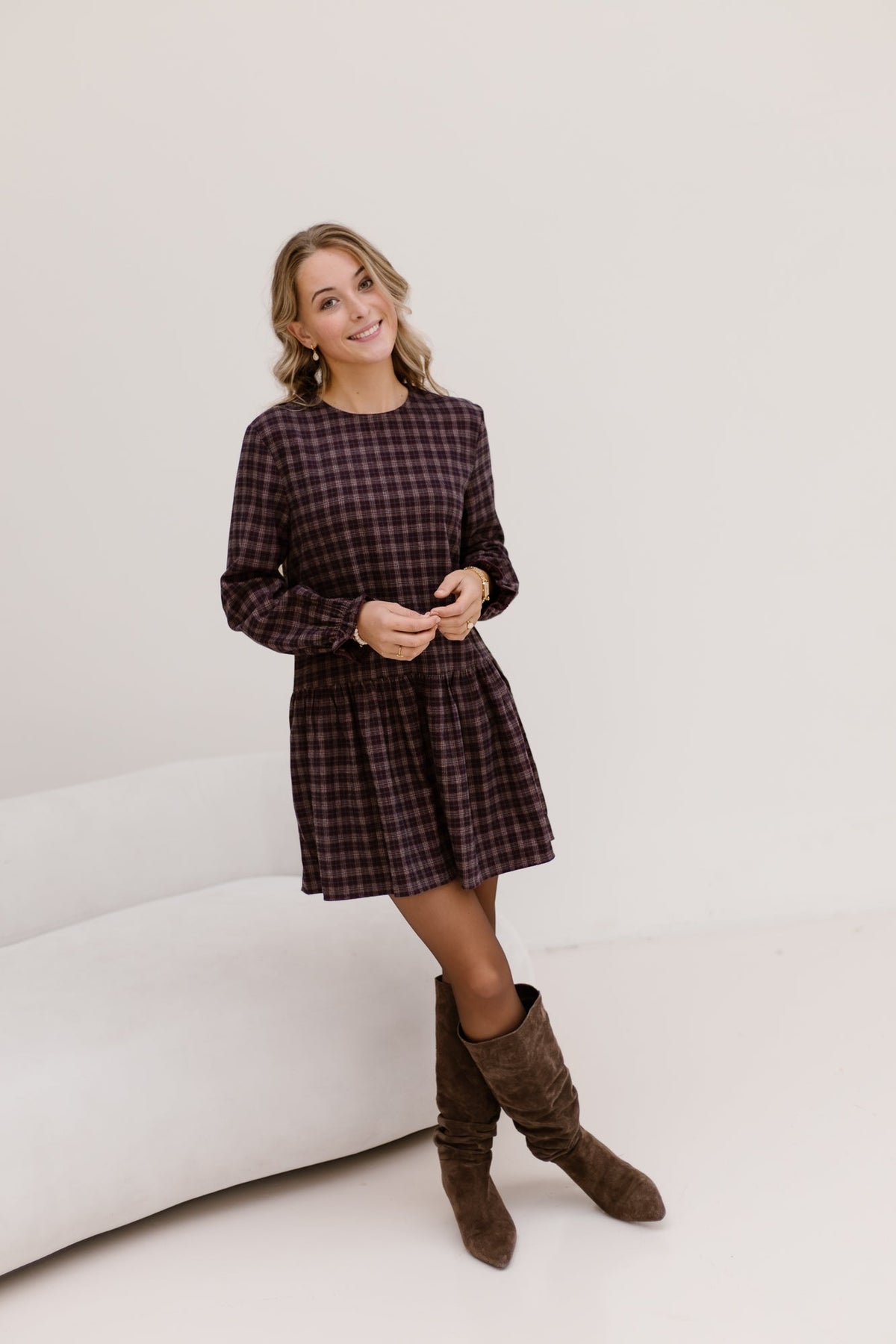 Jirte dress bordeaux / beige - Bij Keesje - Bij Keesje - Jurk