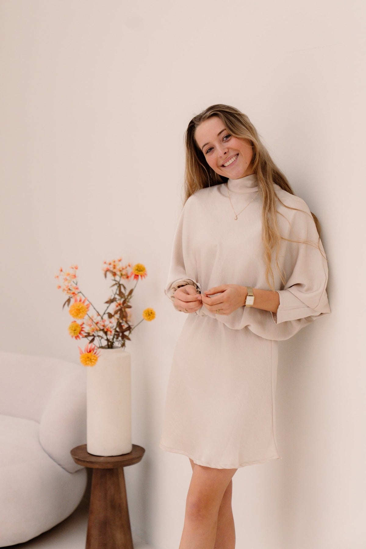 Joelle silk jurk beige - Bij Keesje - Bij Keesje - Jurk