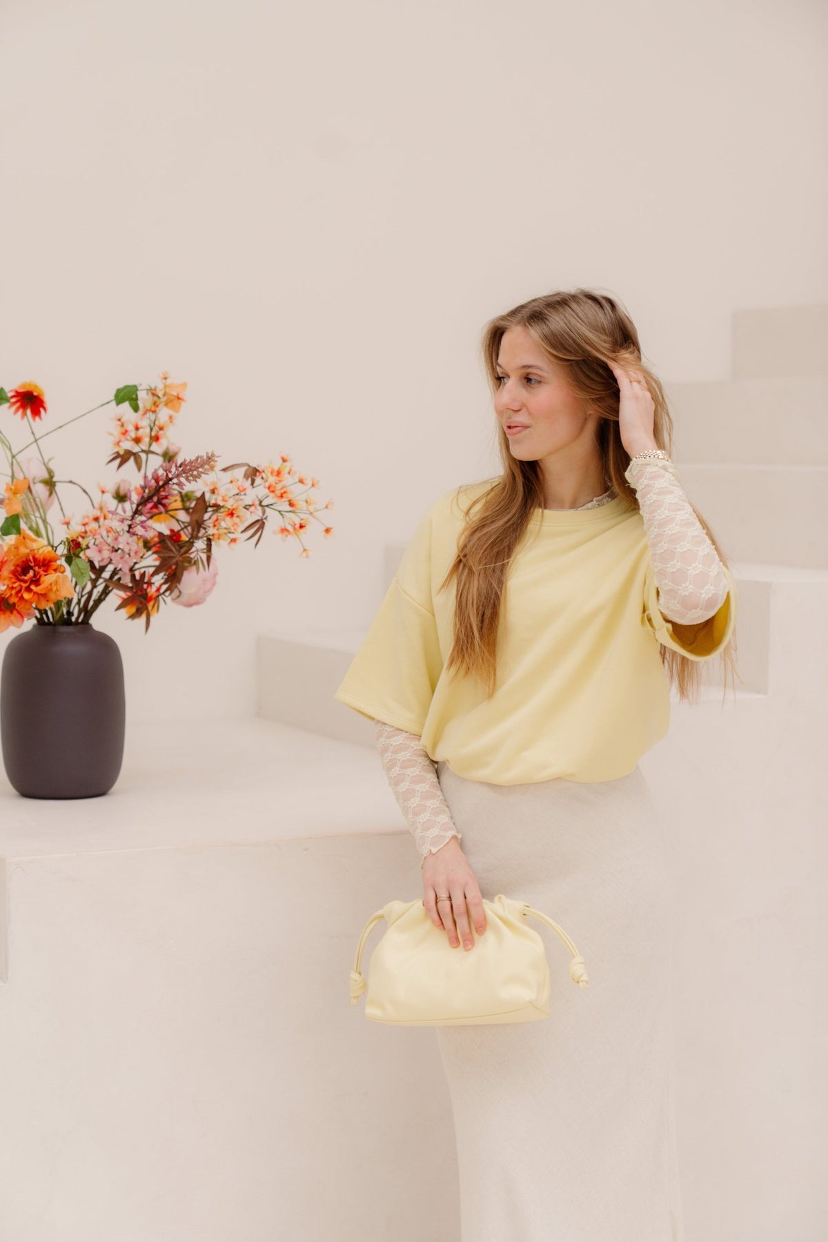 Josje mesh top geel - Bij Keesje - Bij Keesje - top