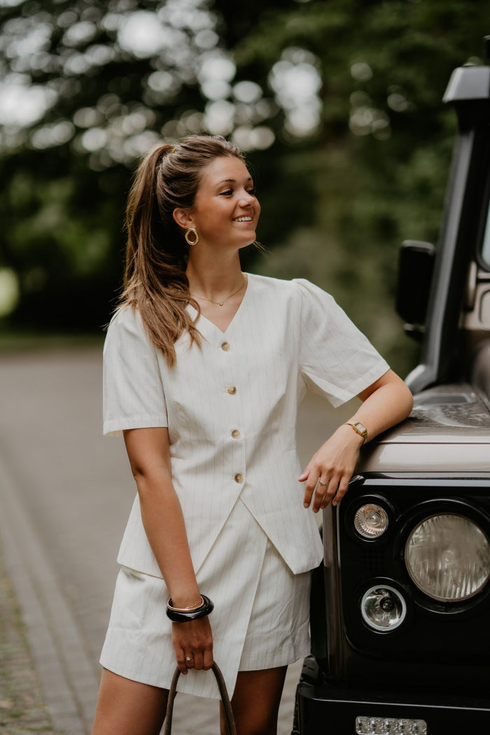 Jule Summer Stripe Blouse Taupe Stripe - Bij Keesje - Neo Noir - Blouse