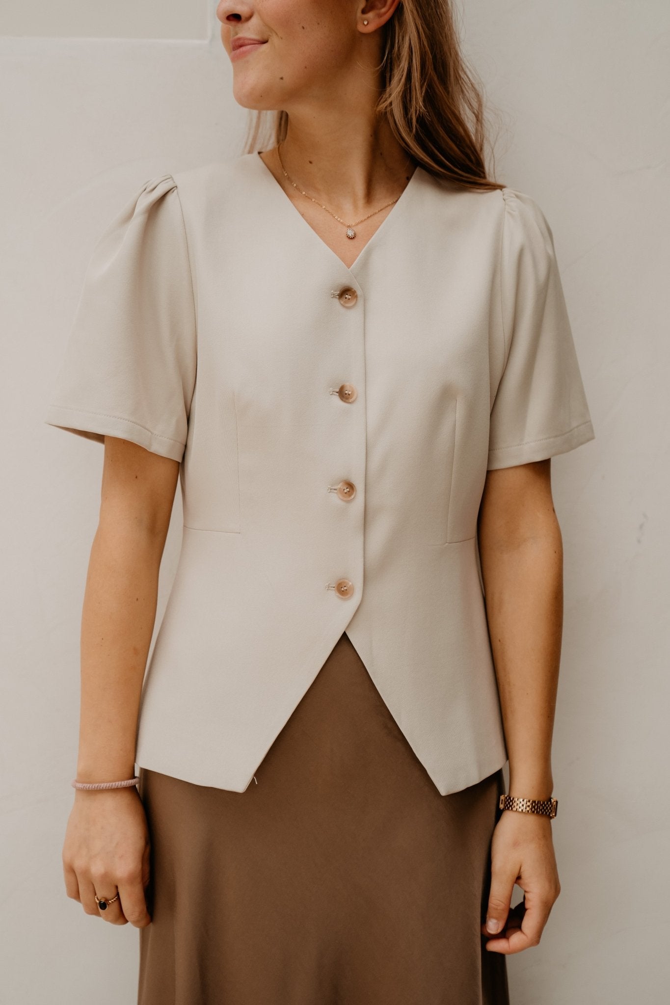 Jules structure blouse creme - Bij Keesje - Neo Noir - Blouse